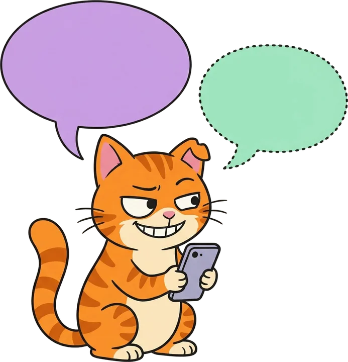 Prod grinning at his phone under a sent message and an empty reply bubble